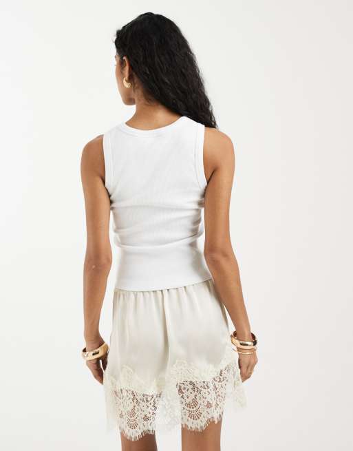 ASOS DESIGN ribbed tank top with embellished flower graphic in white, 3 of 4