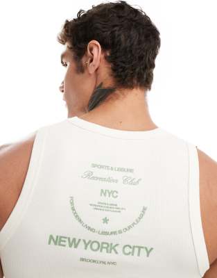 Asos Design Ribbed Tank Top With Nyc Back Print In Neutral