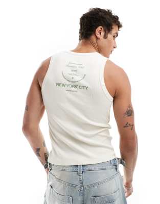 ASOS DESIGN RIBBED TANK TOP WITH NYC BACK PRINT 