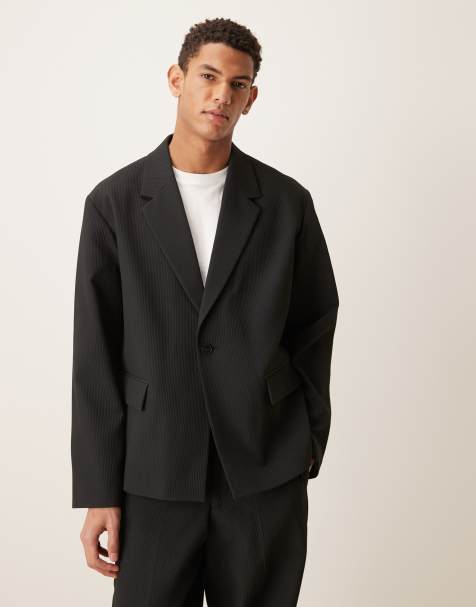 ASOS DESIGN ribbed texture boxy suit jacket in black - view 1