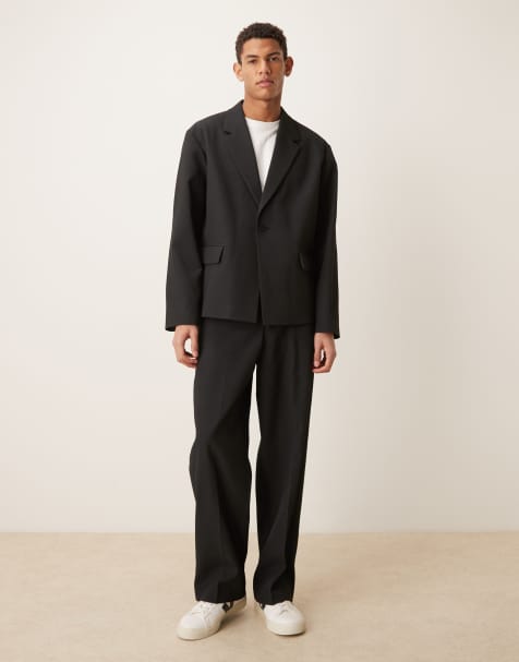 ASOS DESIGN ribbed texture boxy suit set in black - view 1