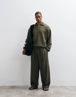 Asos Design Ribbed Textured Oversized Balloon Sweatpants In Green