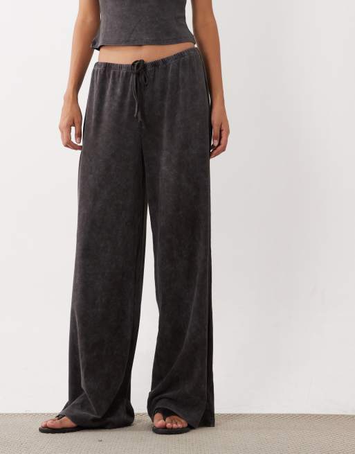 ASOS DESIGN ribbed tie waist pants in washed brown, 2 of 5