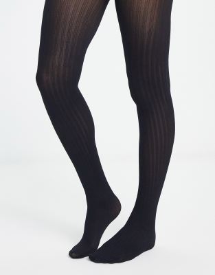 ASOS DESIGN ribbed tights in black