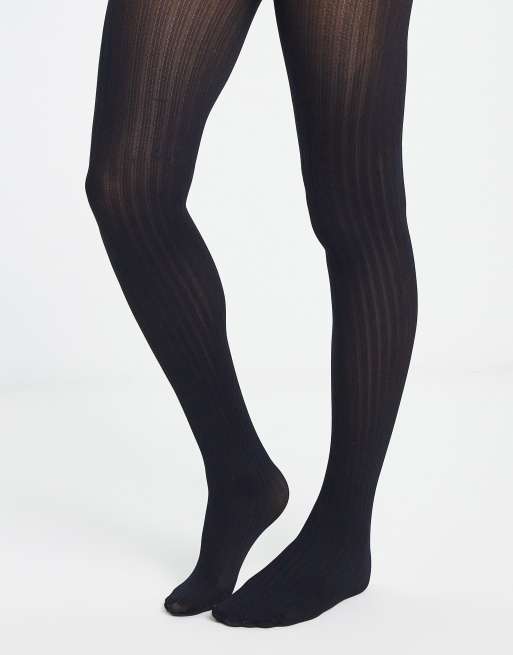 ASOS Design Curve Ribbed Tights in Black