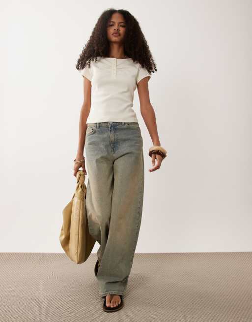 ASOS DESIGN ribbed top with ruched detail at neckline in ecru, 2 of 4