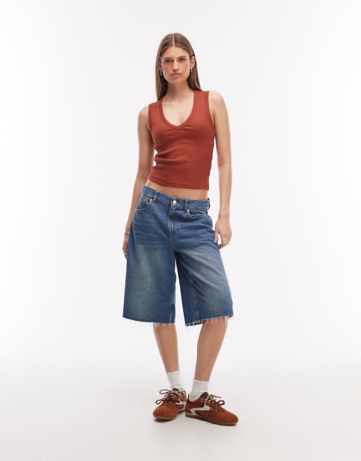 ASOS DESIGN ribbed v neck singlet in rust, 2 of 4