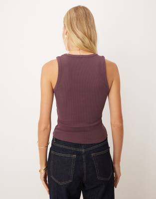 Asos Design Ribbed V-neck Tank Top In Purple