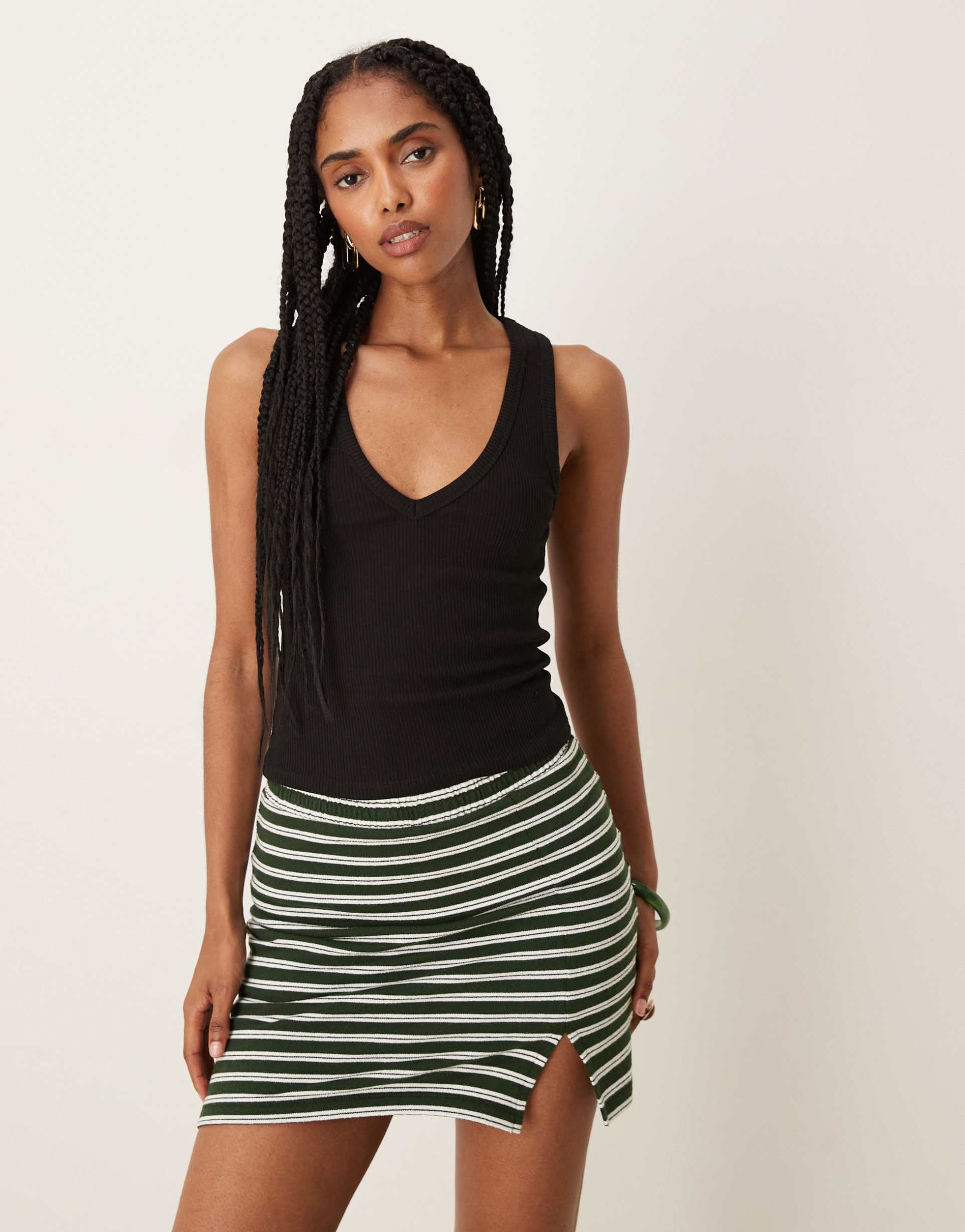 asos design ribbed v neck tank top in black