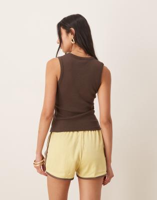 Asos Design Ribbed V Neck Tank Top In Brown