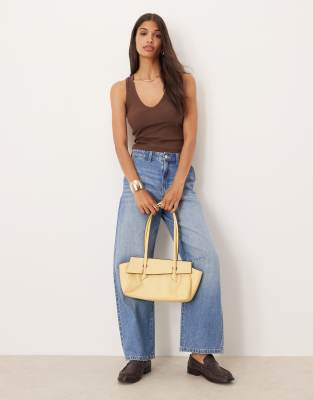 Asos Design Ribbed V Neck Tank Top In Brown