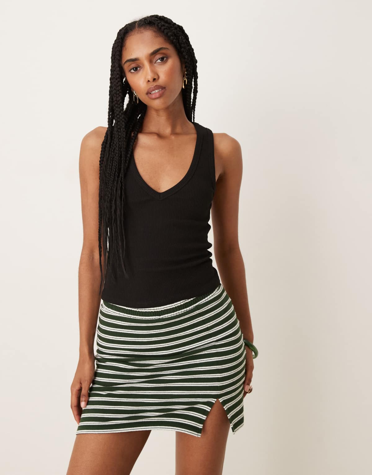 ASOS DESIGN ribbed V neck vest in black