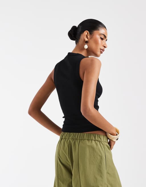ASOS DESIGN ribbed v neck vest in black, 3 of 4
