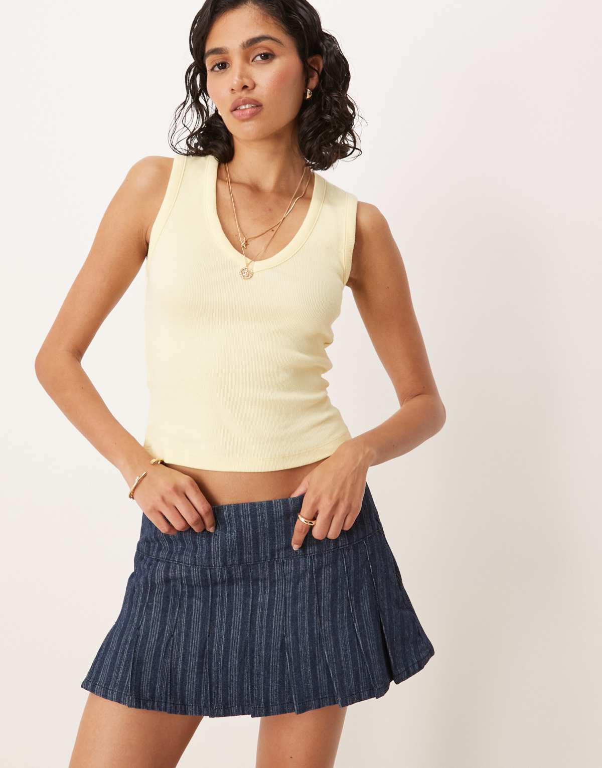 ASOS DESIGN ribbed V neck vest in lemon