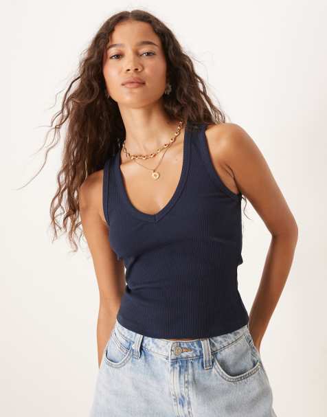 ASOS DESIGN ribbed V neck vest in navy - view 1
