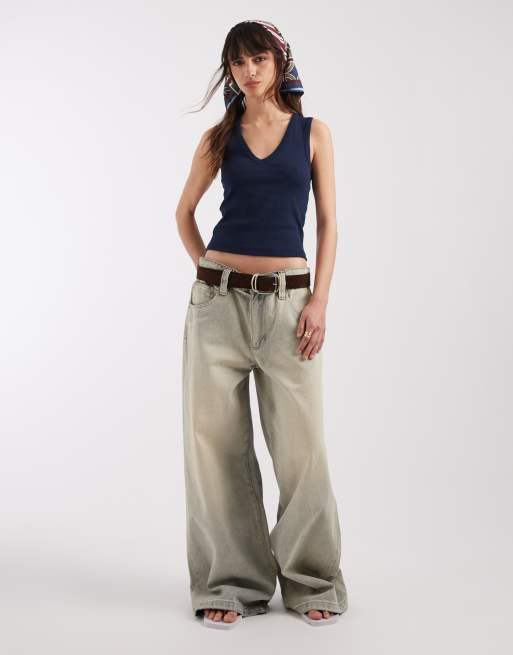 ASOS DESIGN ribbed v neck vest in navy, 2 of 4