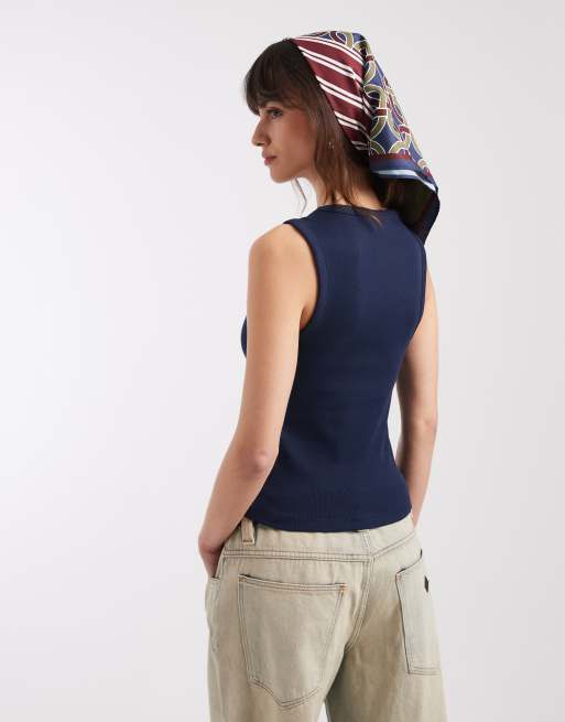ASOS DESIGN ribbed v neck vest in navy, 3 of 4