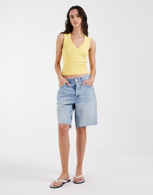 ASOS DESIGN ribbed v neck vest in yellow, 2 of 4