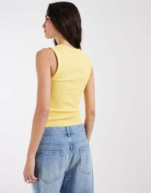 ASOS DESIGN ribbed v neck vest in yellow, 4 of 4