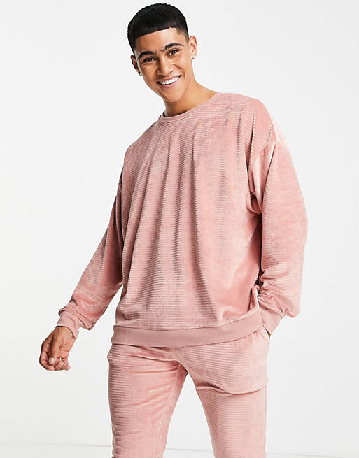  ribbed velour pyjama set in pink 