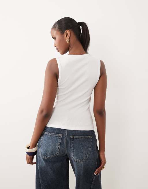 ASOS DESIGN Ribbed vest with lemon sticker embroidery in white, 4 of 4