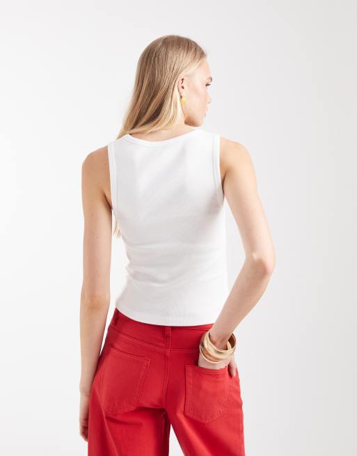 ASOS DESIGN Ribbed vest with peaches graphic in white, 2 of 8