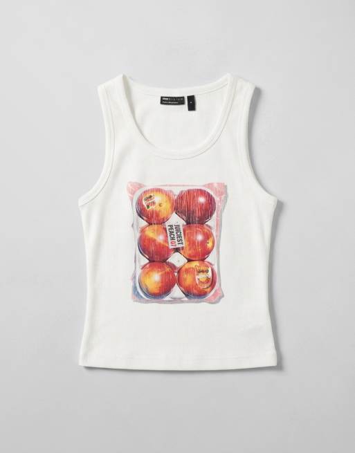 ASOS DESIGN Ribbed vest with peaches graphic in white, 5 of 8