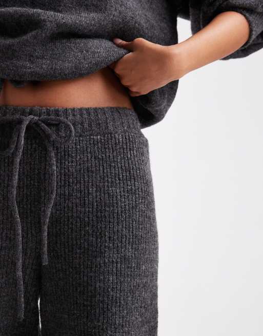 ASOS DESIGN ribbed wide leg knit pants in charcoal - part of a set, 2 of 5