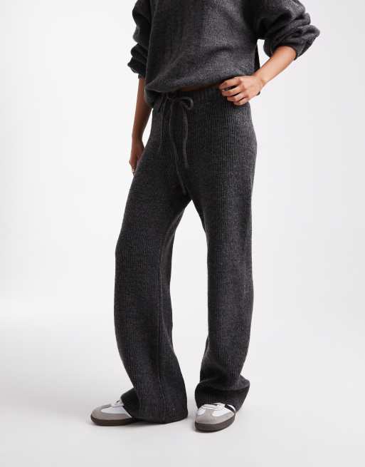 ASOS DESIGN ribbed wide leg knit pants in charcoal - part of a set, 3 of 5