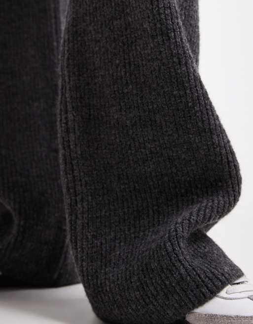 ASOS DESIGN ribbed wide leg knit pants in charcoal - part of a set, 5 of 5