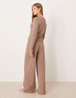Asos Design Ribbed Wide Leg Pants In Brown