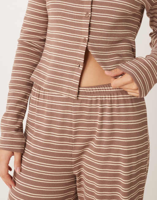 ASOS DESIGN ribbed wide leg trouser in brown stripe