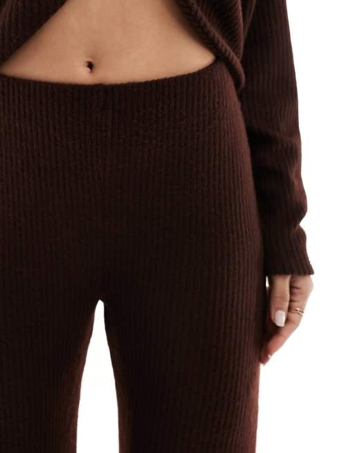 ASOS DESIGN ribbed wide leg pants in chocolate brown - part of a set, 4 of 5