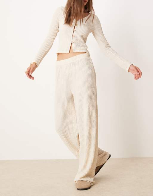 ASOS DESIGN ribbed wide leg pants in ecru - part of a set
