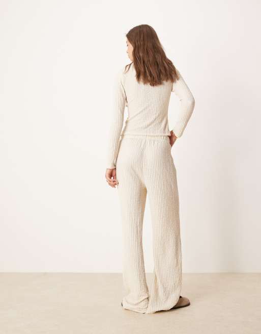 ASOS DESIGN ribbed wide leg pants in ecru - part of a set