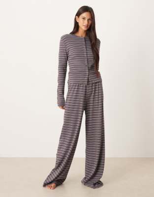 Asos Design Ribbed Wide Leg Pants In Gray