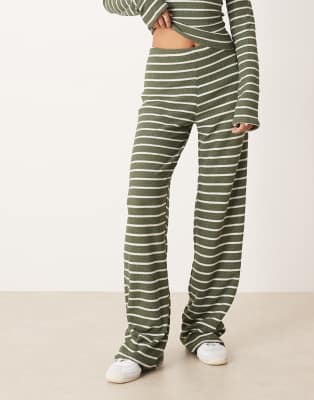 Asos Design Ribbed Wide Leg Pants In Green