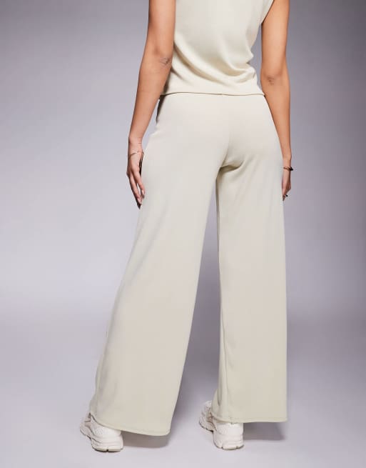 ASOS DESIGN ribbed wide leg pants in stone - part of a set, 3 of 5