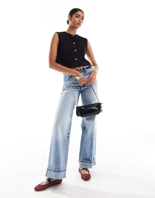 ASOS DESIGN ribbed wide shoulder boxy cropped vest in black, 4 of 4