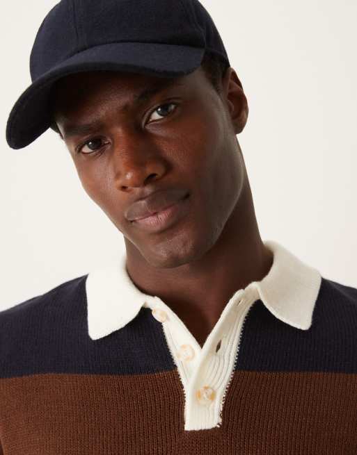 ASOS DESIGN - Ribgebreid gestreept rugbyshirt in bruin en marineblauw, 3 van 4