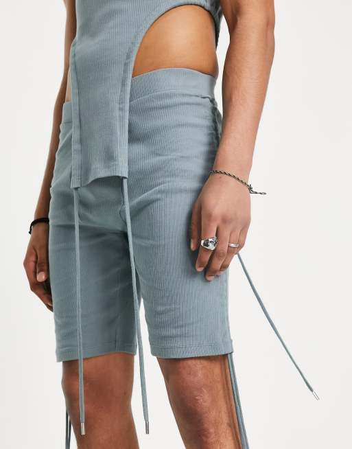 ASOS DESIGN - Ribstrikkede blå leggingsshorts med løbesnor - Del af sæt, 4 af 4