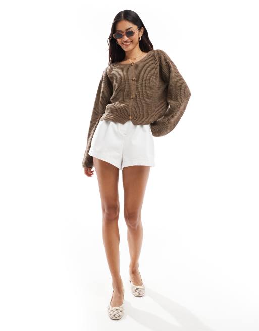 ASOS DESIGN - Ribstrikket cardigan med rund hals i mørk taupe, 2 af 4