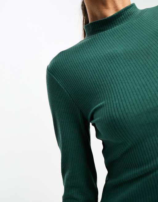 ASOS DESIGN - Ribstrikket grøn minikjole med lange ærmer og høj hals, 2 af 4