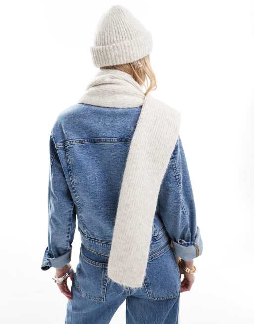 ASOS DESIGN - Ribstrikket og cremehvidt tørklæde i uldblanding, 4 af 4