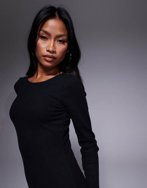 ASOS DESIGN - Ribstrikket og sort maxikjole med slids, 3 af 4