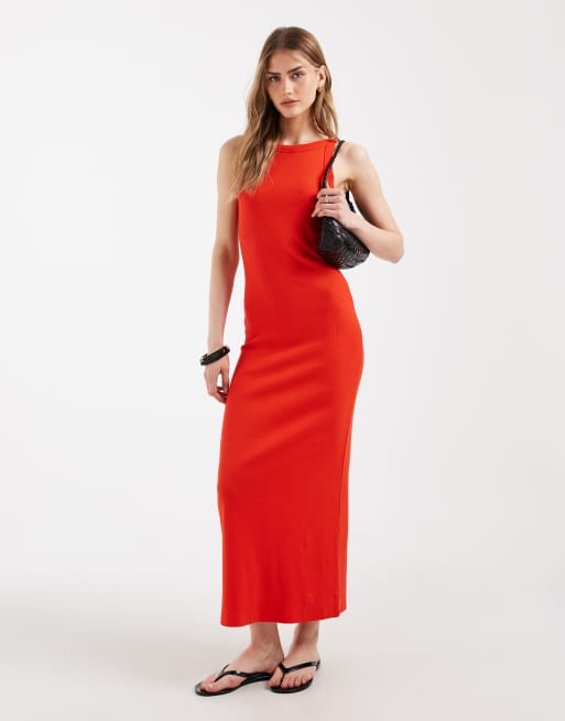ASOS DESIGN - Ribstrikket orange tank-midikjole, 2 af 4