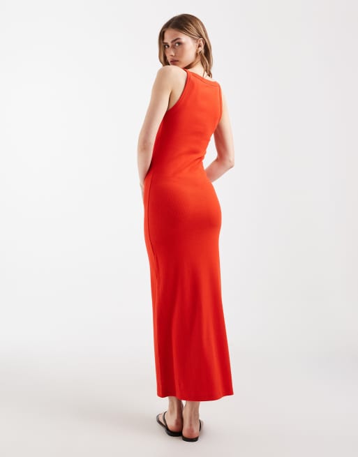 ASOS DESIGN - Ribstrikket orange tank-midikjole, 3 af 4
