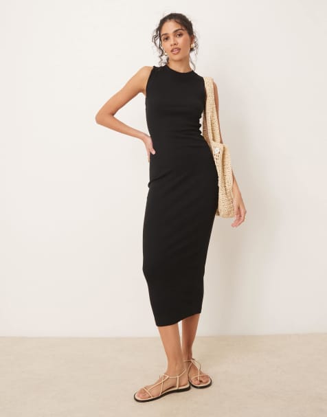 ASOS DESIGN - Ribstrikket tanktop-midikjole i sort i 90'er-stil - view 1