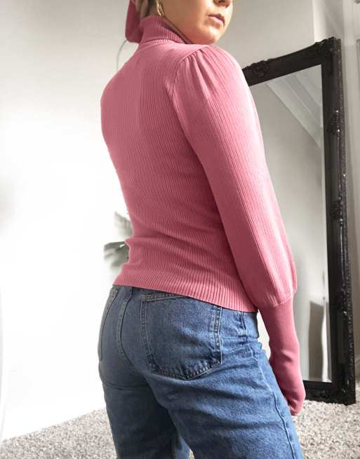 ASOS DESIGN - Ribstrikket trøje med høj hals i støvet pink, 2 af 4