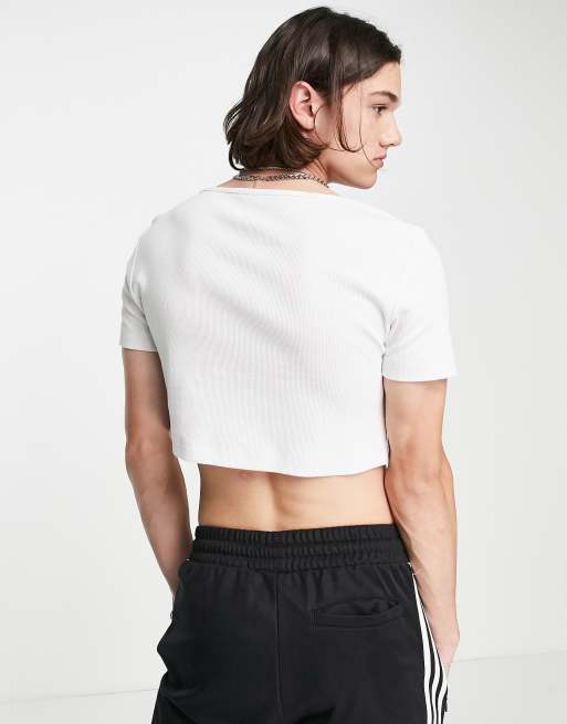 ASOS DESIGN - Ribstrikket tætsiddende croptop med firkantet hals i hvid, 2 af 4